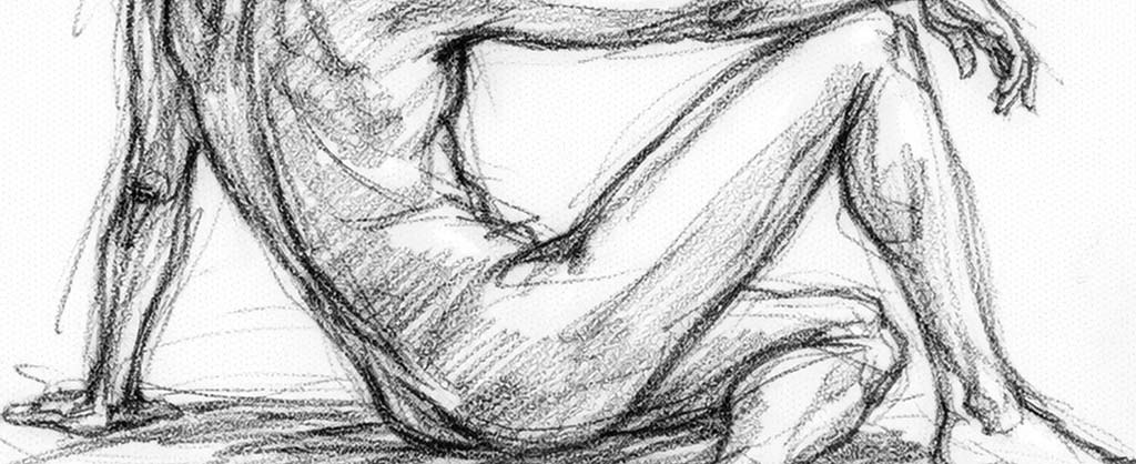 Skiss på en krokimodell, möhippa med kroki i Linköping